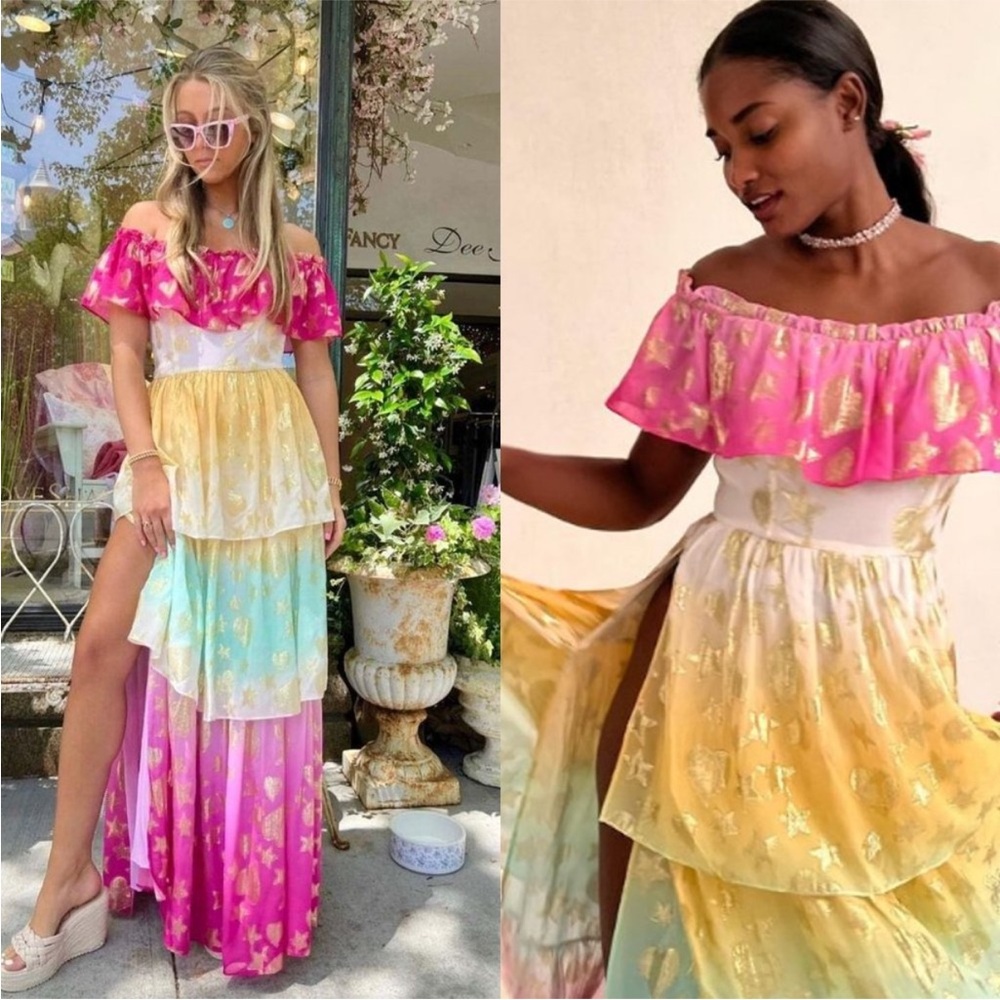 NWT LOVESHACKFANCY VYNNE Ombré Tiered Maxi Dress